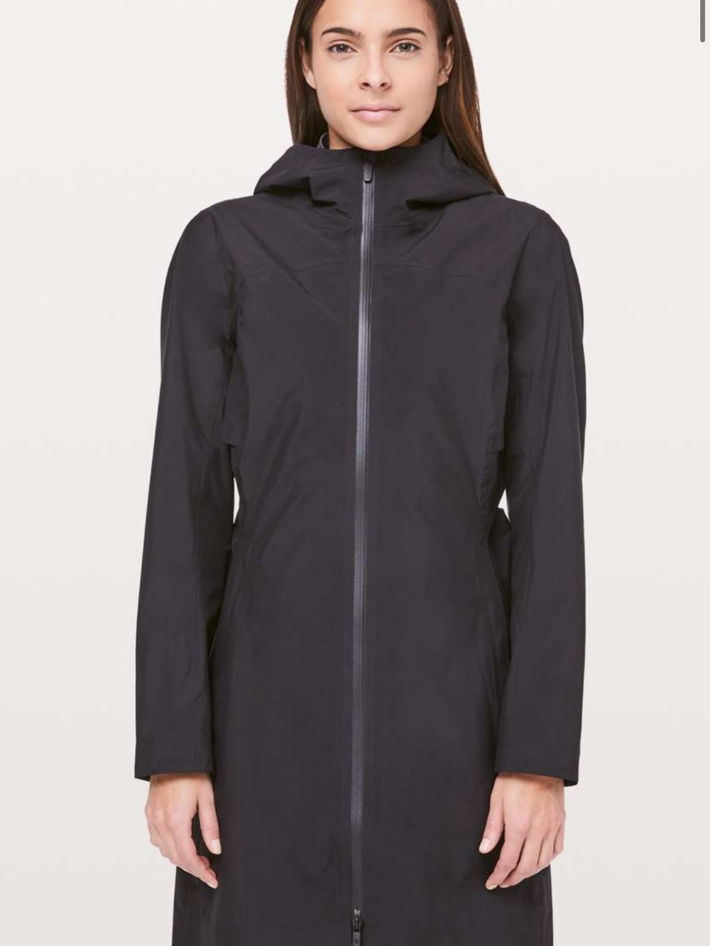 lululemon rain rebel jacket- Black Hooded Long Rain Coat